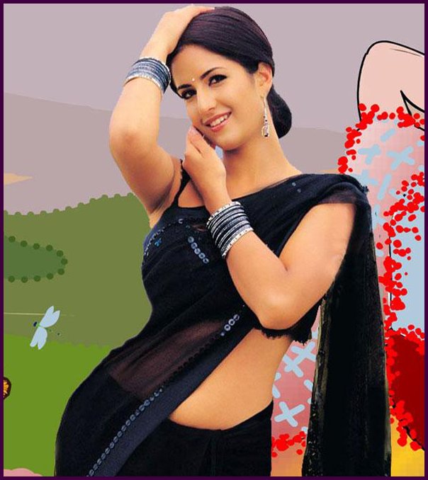 Katrina in an Indian bella pose wearing a black saree