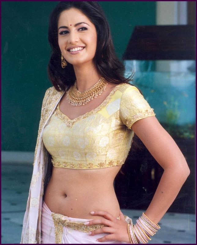 Pretty pretty Katrina in a yellow blouse with a pink and gold saree
